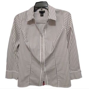 Lane Bryant White Gray Classic Collar Square Button Down Top Women Plus Size 18